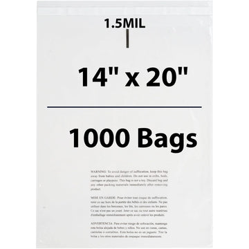 Poly Bags with suffocation warning 1.5 Mil 14X20 inches 1000 Bags
